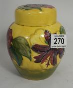 Moorcroft Hibiscus on Yellow Ginger Jar and Cover, 15cm (damaged lid)