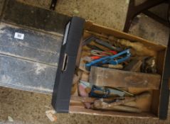 Vintage Wooden Tool Box together with a Selection of Files and Tools