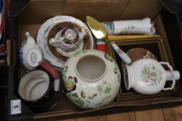 A collection of various Pottery to include Masons Jar, Aynsley Wild Tudor Flask, Miniaure Tea Pot,