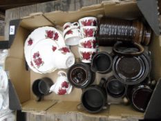 Tray to include Royal Vale Part Tea Set, Brown Earthenware Tea Set etc