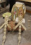 A collection of various items to include Interesting Resin Candleabra, Lloyd Loom Chair, Baskets,