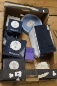A collection of various Wedgwood Jasperware Commemorative Boxes, Silver Wedding, Plates etc