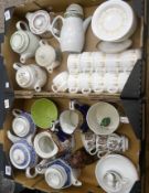 Two Trays to include Royal Doulton Cunard Cups and Saucers, Assorted Tea Pots, Mugs, Cups etc