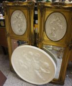 Two Large Fireside Mirrors with Ornate Cherubs and Cupids Plaster Centre Panels (approx 4 feet tall)