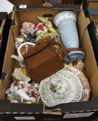 A collection of Wedgwood Queensware Vase, Masons Plates, Floral Fancies, Envoy Bakerlite Camera etc