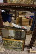 Lot consisting of Modern Bevelled Mirror, Two Framed Pictures (3)