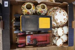 A collection of Pottery to include H J Wood Indian Tree Vases, Old Tea Sets and Two Wooden Cars