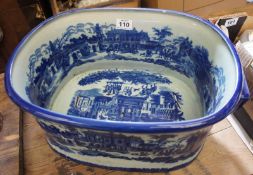 Large Blue and White Pottery Two Handled Foot Bath