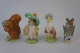 Royal Albert Beatrix Potter Figures Benjamin Bunny, Squirrel Nutkin, Jemima Puddleduck and Tailor of