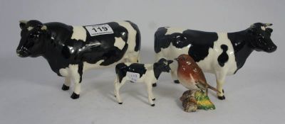 Beswick Fresian Cow 1362 (ear and front leg restored, chipped feet), Bull 1439 (restrored back