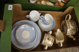 A collection of Pottery to include a Doulton Blue and White Tea Set, Dinner Plates and a Sadler