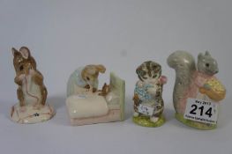 Royal Albert Beatrix Potter Figures No More Twist, Peter in Bed, Miss Moppet and Goody Tiptoes all