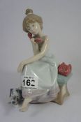 Lladro Figure of a Seated Girl on the Telephone with a Puppy Model 5466