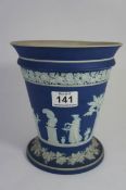 Wedgwood Dark Blue Jasper Flower Vase, height 20cm (chip to rim)