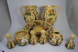 A collection of H J Wood Indian Tree Hand Painted Pottery to include Jugs, Vases etc (9)