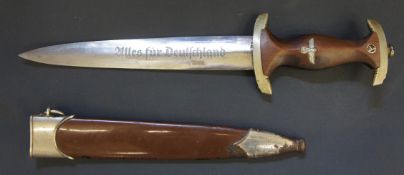 German WW2 Military Nazi Dagger, Marked RZM M 7/8 with Attached Blade Reading ALLES FUR DEUTSCH