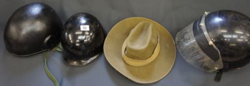 Three Vintage Helmets and Australian Infantry Hat