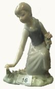 Lladro Figure of a Girl Picking Flowers
