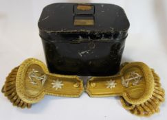 Antique Royal Navy Epilets Boxed with Engraved Plaque, Engineer Liutenant Mark Martin RM, Epilets