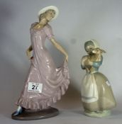 Nao Figure of a Lady Holding a Pink Elegant Dress and a Girl Holding Lamp