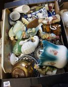 Tray of China to include Royal Winton and - other Vases, Ceramic Figures, Jardiniere , Plates etc