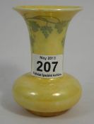 Ruskin Yellow Lustre Vase decorated with - Grapes and Vine Leaves