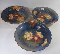 [ C1278R2/9/0 ] Royal Doulton Footed Bowls Decorated in the Pansy Design D6627, Diameter 30cm (3)
