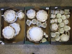 Three Trays of Queens Olde England Dinner Ware Tea Cups, Saucers, Tureens, Vegetable Servers, Dinner