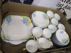 Large Tray Royal Grafton Blue and Yellow Floral Tea Set to include Cups, Saucers, Plates, Serving