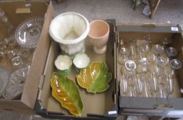 Three Trays featuring Decanters, Glasses, Beswick Planter, Wedgwood Vase, Kensington Bon Bon
