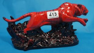 Peggy Davies Ruby Fusion figure of a Running Tiger , length 35cm