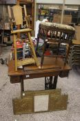 Single Treddle Sewing Machine on Base, Brass Fireside Mirror, Nursery Chair and Fireside Stool