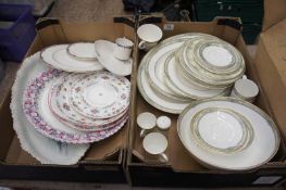 Two Trays comprising Royal Doulton Isabella Oval Platters, Plates, Saucers, Coffee Cups, Mugs, Salt,