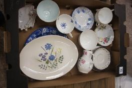 Tray to include Regency Cups and Saucers, Minton, Bell China, Ridgway Oval Platter, Coalport,