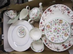 Tray comprising Minton Silver Scroll Dinner Plates x 7, Minton Ancestral Oval Platters x 3, Minton