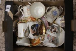 A Small Tray Comprising Commemorative Wares to include Plates, Cups, Saucers etc (approx 20)