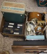 Two Trays comprising Clocks, Radios, Record Players and First Aid Kit (Sold as spares, Untested)