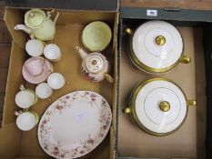 Two Trays comprising Minton Buckinghamshire Soup Tureens x 2, Ancestral Oval Platters x3, Sadlers