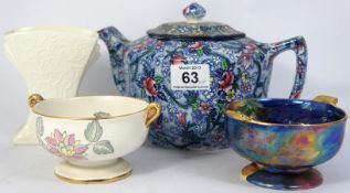 Mailing Ware Ringtons Tea Limited Chintz Blue Floral Tea Pot and Two Mailing Two Handled Dishes