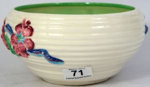 A Clarice Cliff Newport Embossed Dish decorated with Flowers, diameter 21cm