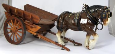 Large Sylvac Shire Horse with Seperate Wooden Cart and Tack