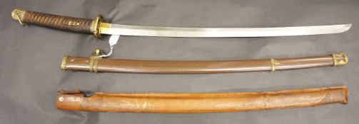 20th Century High Quality Reproduction Shin Gunto Sword in Good Condition with Combat Cover, 27"