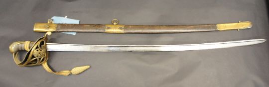 George IIII Brass Hilted Infantry Sword, Leather and Brass Scabbard, Pipe Backed Blade complete with