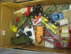 Tray of Die Cast Tin Toy Vehicles including Army Vehicles by Tonka, Dinky, Corgi etc (approx 20)
