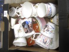 Small Tray comprising Commemorative Wares to include Plates, Cups, Saucers etc (approx 20)