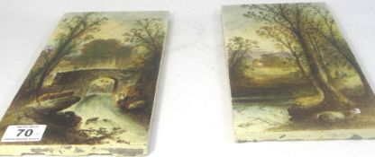 A William Yale pair of Rectangular Tiles with Countryside Scene, signed W Yale on each tile. 30cm
