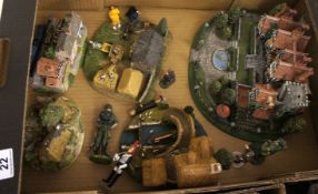 Tray comprising Resin Cottages and Scenes  including Various Resin Figures also present is a large