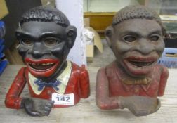 Two Cast Iron Mechanical Money Boxes described as a Man Eating Pennies
