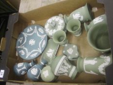 A good Collection of Wedgwood Teal Green Jasperware to include Vases, Planters, Dishes etc