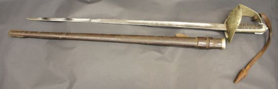 Geore VI Infantry Officers Sword, Highly Decorative Blade, Made by Fenton Bros, Sheffield, Leather
